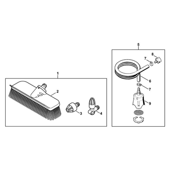 Washing brush, Suction hose for Stihl RE 130 PLUS Pressure Washer