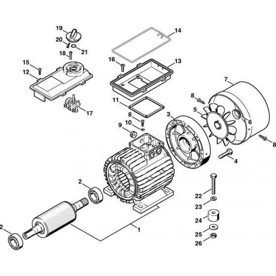 RE 160 K: Electric Motor, Switch Box for Stihl RE 140 K, RE 160 K  Cold Pressure Washers.