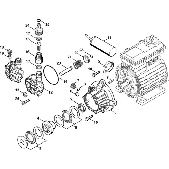 RE 161 K: Drive Housing, Pump for Stihl RE 141 K, RE 141 K PLUS, RE 161 K, RE 161 K PLUS  Cold Pressure Washers.