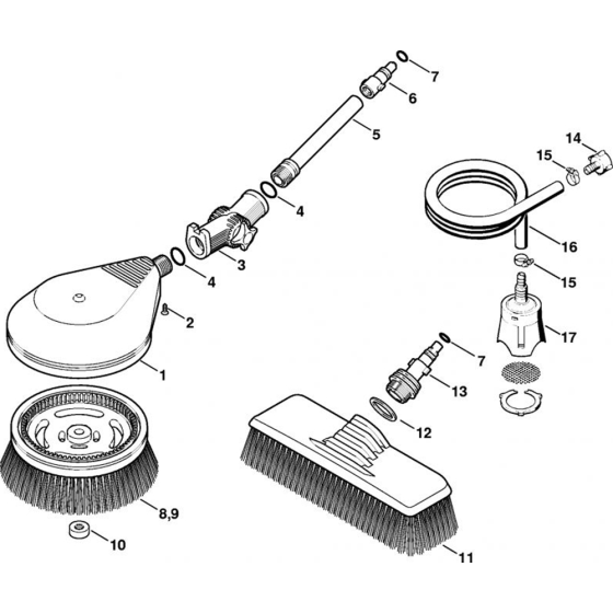 Washing Brush, Suction Hose for Stihl RE 143, RE 143 PLUS,  RE 163,  RE 163 PLUS  Cold Pressure Washers.
