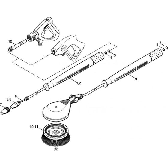 Rotary Nozzle, Rotory Washing Brush (40.2009) Assembly for Stihl RE 271, RE 271 PLUS, RE 281, RE 281 PLUS  Cold Pressure Washers.