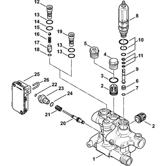 Valve Block, Control Piston Assembly for Stihl RE 271, RE 271 PLUS, RE 281, RE 281 PLUS  Cold Pressure Washers.