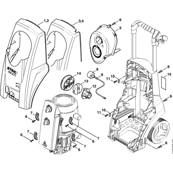 Machine Cover Assembly for Stihl RE 271, RE 271 PLUS, RE 281, RE 281 PLUS  Cold Pressure Washers.