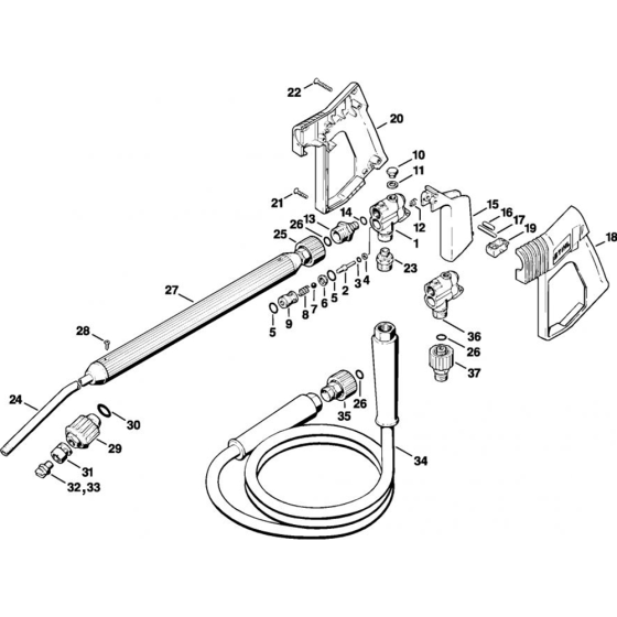 Spray Gun, Spray Lance/ Wand Assembly for Stihl RE 300 K, RE 330 K Cold Pressure Washers.