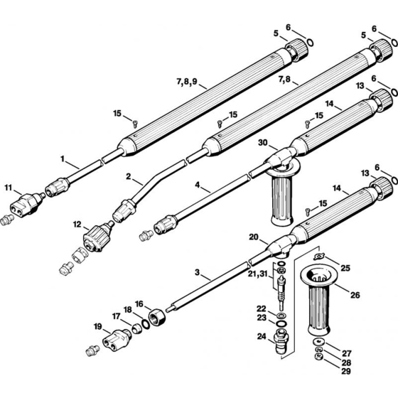 Spray Lance/ Wand Assembly for Stihl RE 300 K, RE 330 K Cold Pressure Washers.