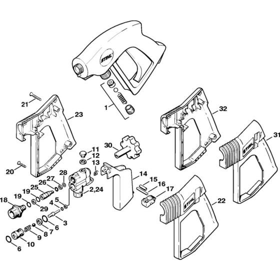 Spray Gun Assembly for Stihl RE 310 K, RE 340 K, RE 440 K Cold Pressure Washers.