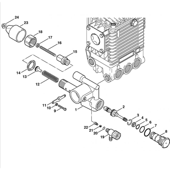 Regulation Valve Block Assembly for Stihl RE 360 K, RE 360 K PLUS, RE 460 K Cold Pressure Washers.