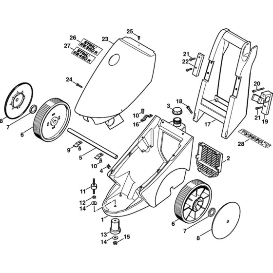 Chassis, Machine Cover Assembly for Stihl RE 360 K, RE 360 K PLUS, RE 460 K Cold Pressure Washers.