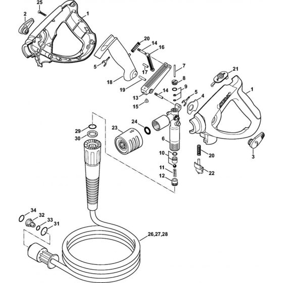 Spray Gun, High-pressure Hose Assembly for Stihl RE 361, RE 361 PLUS, RE 461, RE 461 PLUS, RE 471, RE 471 PLUS Cold Pressure Washers.