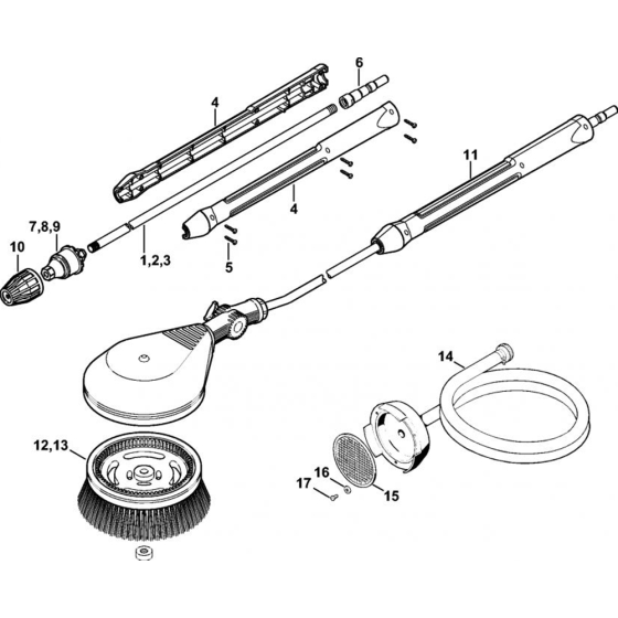 Rotory Nozzle, Rotory Washing Brush, Suction Hose Assembly for Stihl RE 361, RE 361 PLUS, RE 461, RE 461 PLUS, RE 471, RE 471 PLUS Cold Pressure Washers.