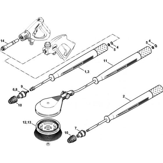 Rotory Nozzle, Rotory Washing Brush (40.2009) Assembly for Stihl RE 361, RE 361 PLUS, RE 461, RE 461 PLUS, RE 471, RE 471 PLUS Cold Pressure Washers.