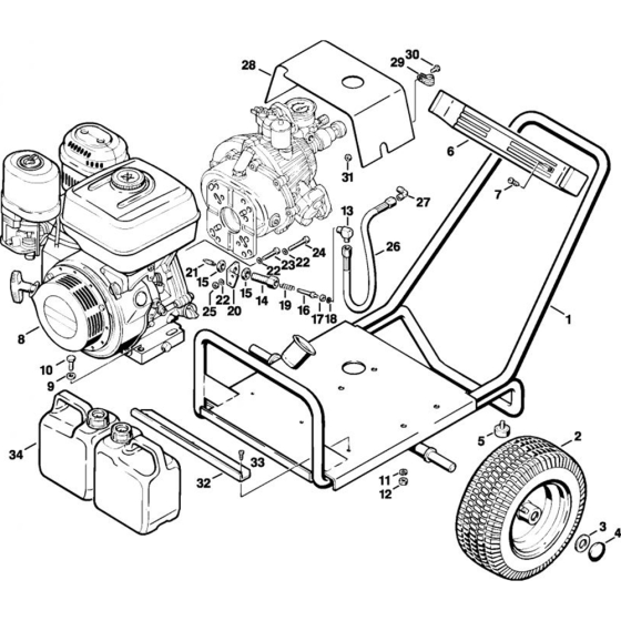 Chassis RB 400 K Assembly for Stihl RE 400 K, RE 401 K, RB 400 K Cold Pressure Washers.