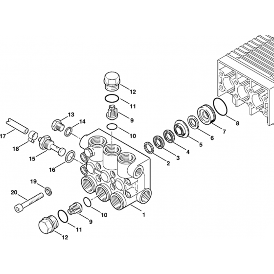 Valve Block Assembly for Stihl RE660W, RE880W Hot Pressure Washers