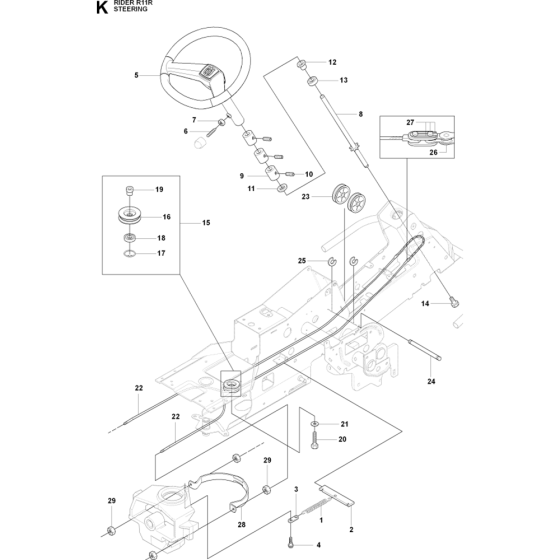 Steering-1 Assembly for Husqvarna Rider 11 R Ride on Mowers