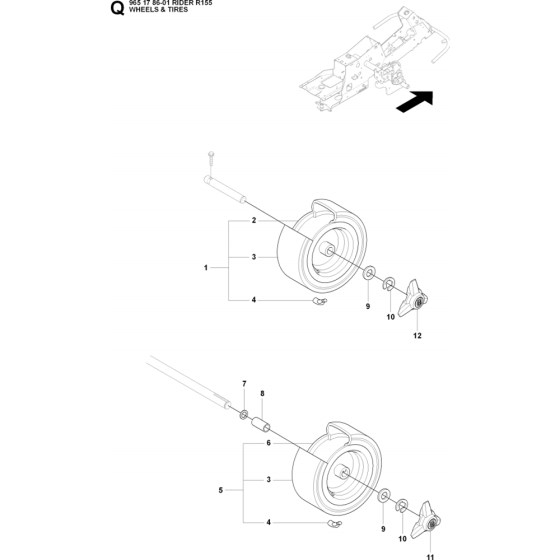 Wheels and Tires Assembly for Husqvarna Rider 155 Ride on Mowers