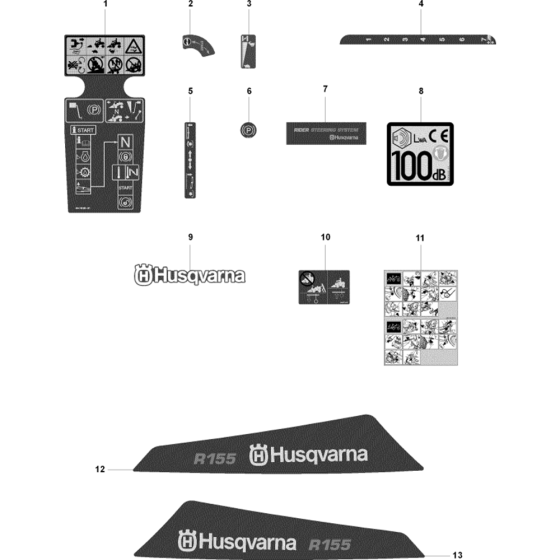 Decals Assembly for Husqvarna Rider 155 Ride on Mowers