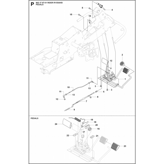 Pedals Assembly for Husqvarna Rider 155 AWD Ride on Mowers