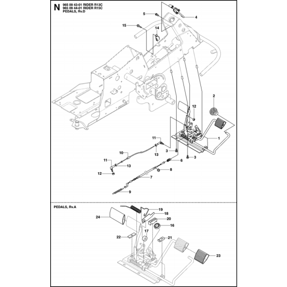 Pedals Assembly for Husqvarna Rider 15 C Ride on Mowers