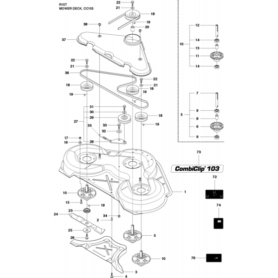 Cutting Deck-3 Assembly for Husqvarna Rider 15 T Ride on Mowers