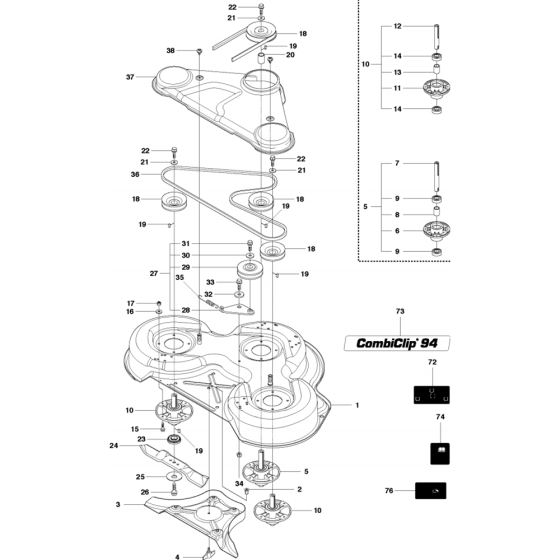 Cutting Deck-1 Assembly for Husqvarna Rider 15 T AWD Ride on Mowers