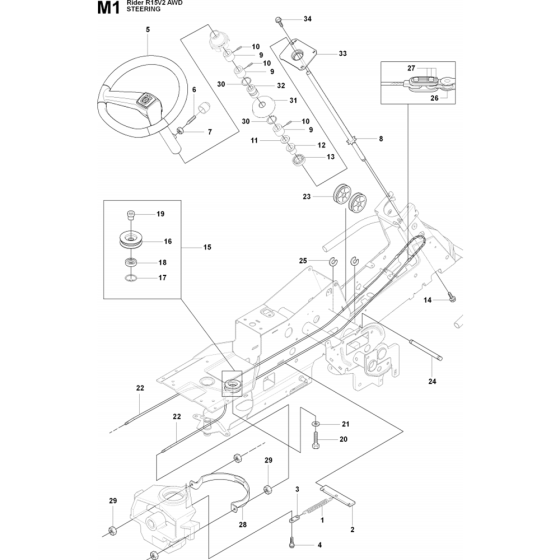 Steering Assembly for Husqvarna Rider 15V2 AWD Ride on Mowers