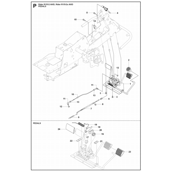 Pedals Assembly for Husqvarna Rider 15V2 AWD Ride on Mowers