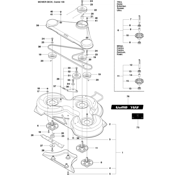 Mower Deck-4 Assembly for Husqvarna Rider 16 Ride on Mowers