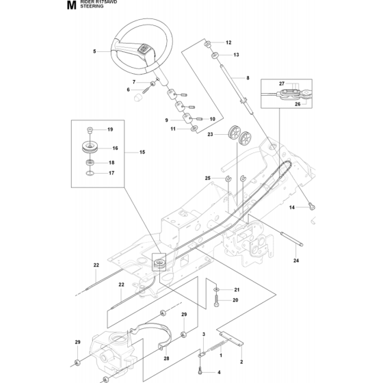 Steering Assembly for Husqvarna Rider 175 AWD Ride on Mowers