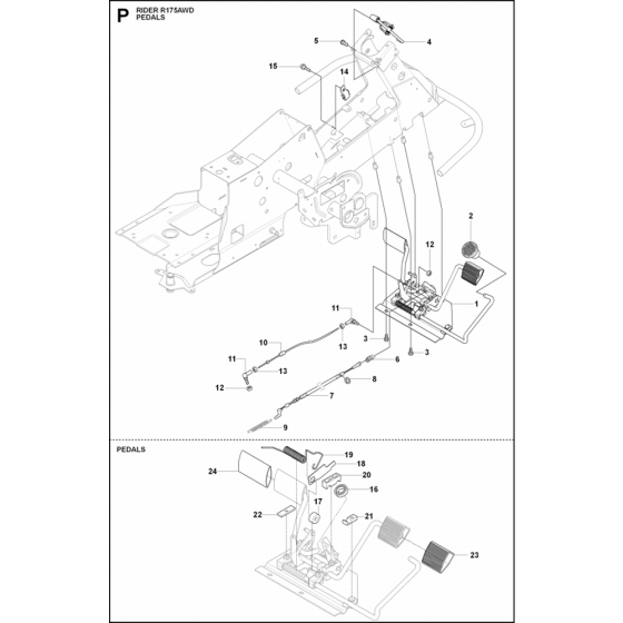 Pedals Assembly for Husqvarna Rider 175 AWD Ride on Mowers