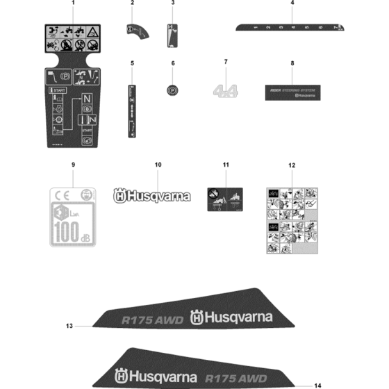 Decals Assembly for Husqvarna Rider 175 AWD Ride on Mowers