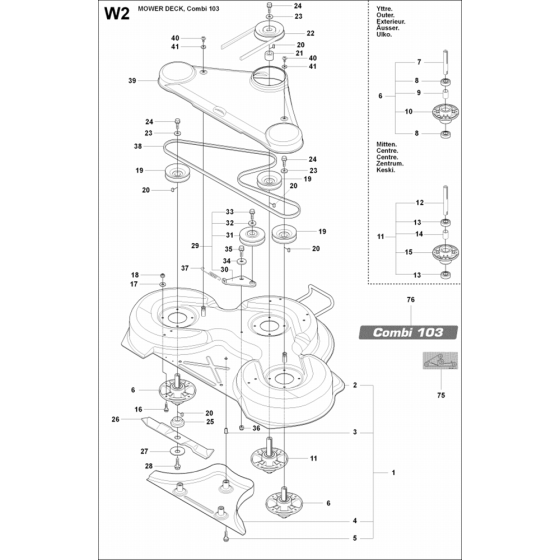 Cutting Deck 103cm-2 Assembly for Husqvarna Rider 175 AWD Ride on Mowers