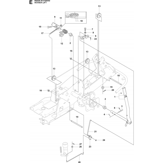 Deck Lift Assembly for Husqvarna Rider 175 AWD Ride on Mowers