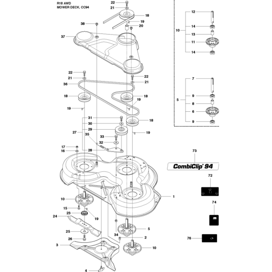 Cutting Deck-1 Assembly for Husqvarna Rider 18 AWD Ride on Mowers