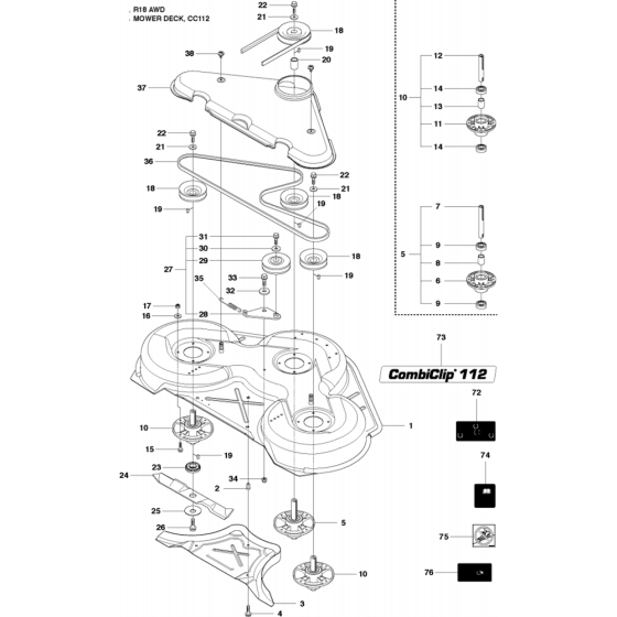 Cutting Deck-5 Assembly for Husqvarna Rider 18 AWD Ride on Mowers