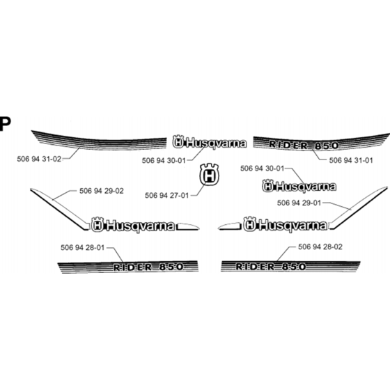 Decals Assembly for Husqvarna Rider 850 Ride on Mowers
