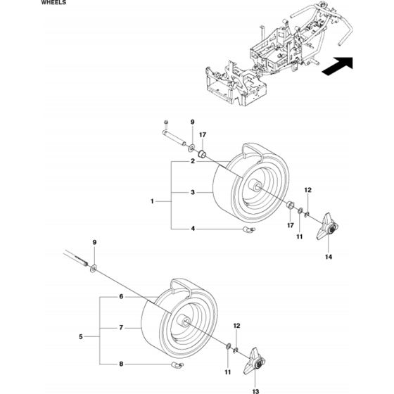 Wheels and Tires Assembly for Husqvarna Rider Battery Ride on Mowers