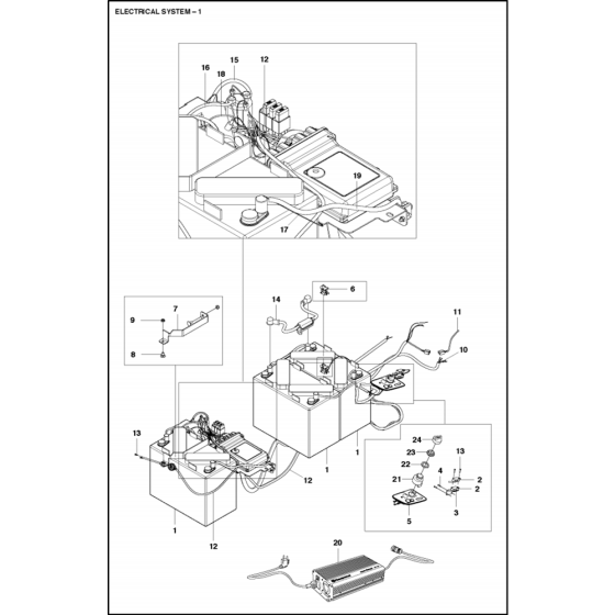 Electrical Assembly for Husqvarna Rider Battery Ride on Mowers