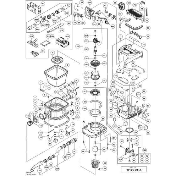 Main Assembly for Hikoki RP3608DA Wet And Dry Vacuum