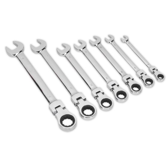 Flexible Head Ratchet Combination Spanner Set 7pc Metric Sealey Part No. S01143