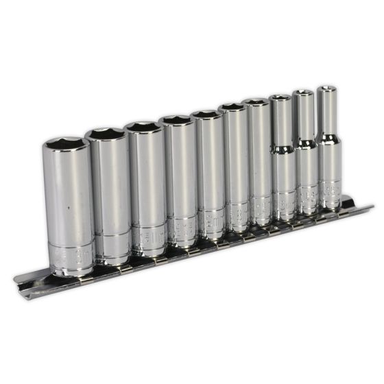 Socket Set 10pc 1/4"Sq Drive 6pt Deep WallDrive Metric Sealey Part No. S0498