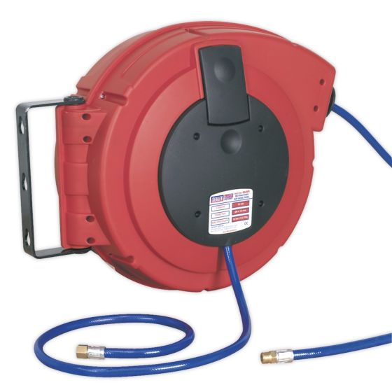 Retractable Air Hose Reel HD Mechanism 15mtr Dia.8mm ID - PU Hose Sealey Part No. SA894