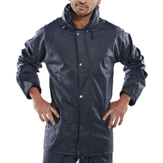 Super B-Dri Jacket Polyester PU Coated Front Zip & Storm Flap Navy Blue  S