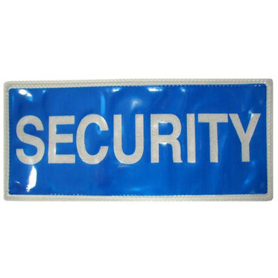 Security Badge Sew on En471 Silver Text on Blue Background 24.5 x 11 LRG 