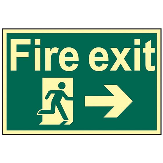 Fire Exit Running Man Arrow Right - Photoluminescent 300 x 200mm by Scan - 1581