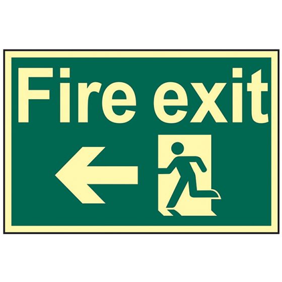 Fire Exit Running Man Arrow Left - Photoluminescent 300 x 200mm by Scan - 1583