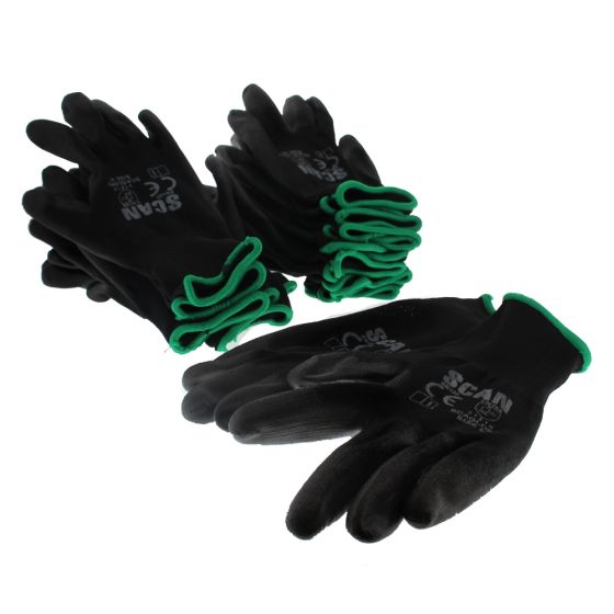 Black PU Coated Gloves Size 8 Medium (Pack of 12)