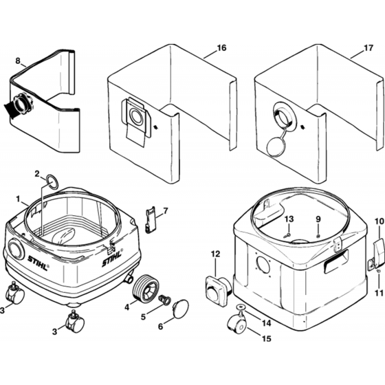 Container Assembly for Stihl SE100 Vacuum Cleaner