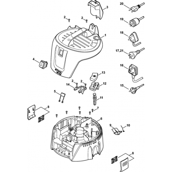 Machine Cover Assembly for Stihl SE62, SE62E Vacuum Cleaners