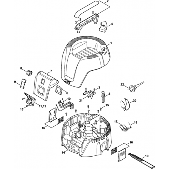 Machine Cover-1 Assembly for Stihl SE62, SE62E Vacuum Cleaners