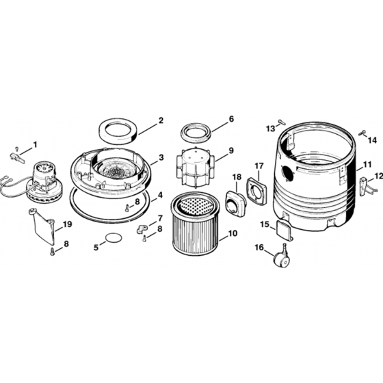 Electric Motor, Filter, Container-1 Assembly for Stihl SE80 Vacuum Cleaners